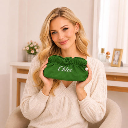 Personalized Satin Cosmetic Bag, Custom Name Makeup Pouch, Bridesmaid Travel Toiletry Bag