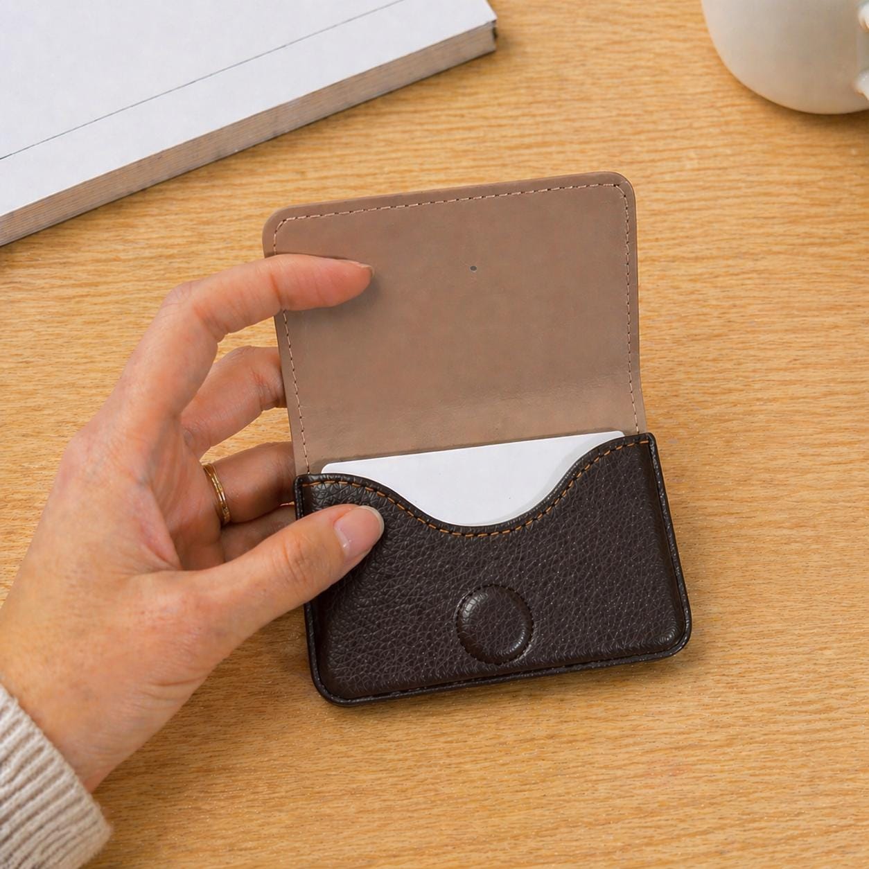 Personalized Leather Business Card Holder, Slim Minimalist Pocket Wallet, Custom Engraved Name Case