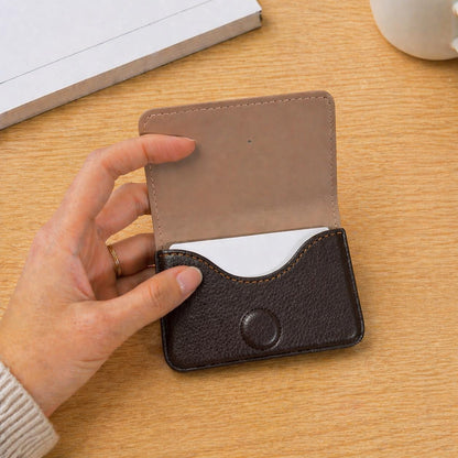 Personalized Leather Business Card Holder, Slim Minimalist Pocket Wallet, Custom Engraved Name Case
