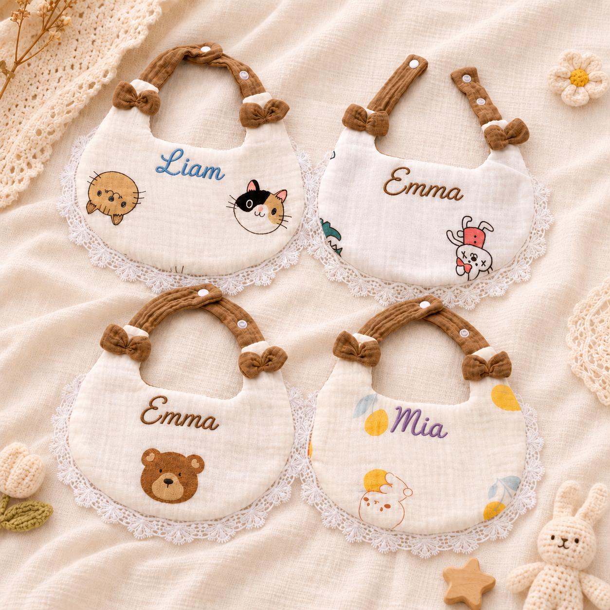 Personalisiertes besticktes Mull-Baby-Lätzchen, weiches Baumwoll-Spucktuch, Neugeborenen-Geschenk