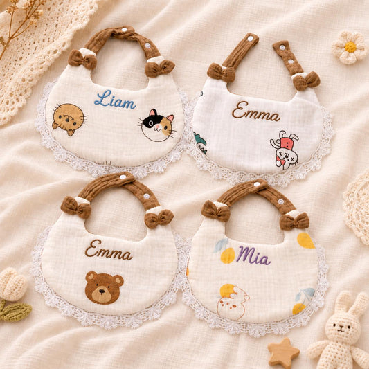 Personalized Muslin Baby Bib, Custom Embroidered Baby Bib, Soft Cotton Drool Bib, Newborn Gift, Baby Shower Gift