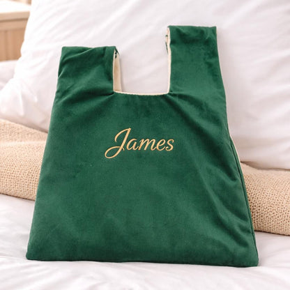 Personalized Velvet Tote Bag, Custom Embroidered Name Tote, Minimalist Shoulder Bag, Bridesmaid Gift, Gift for Her