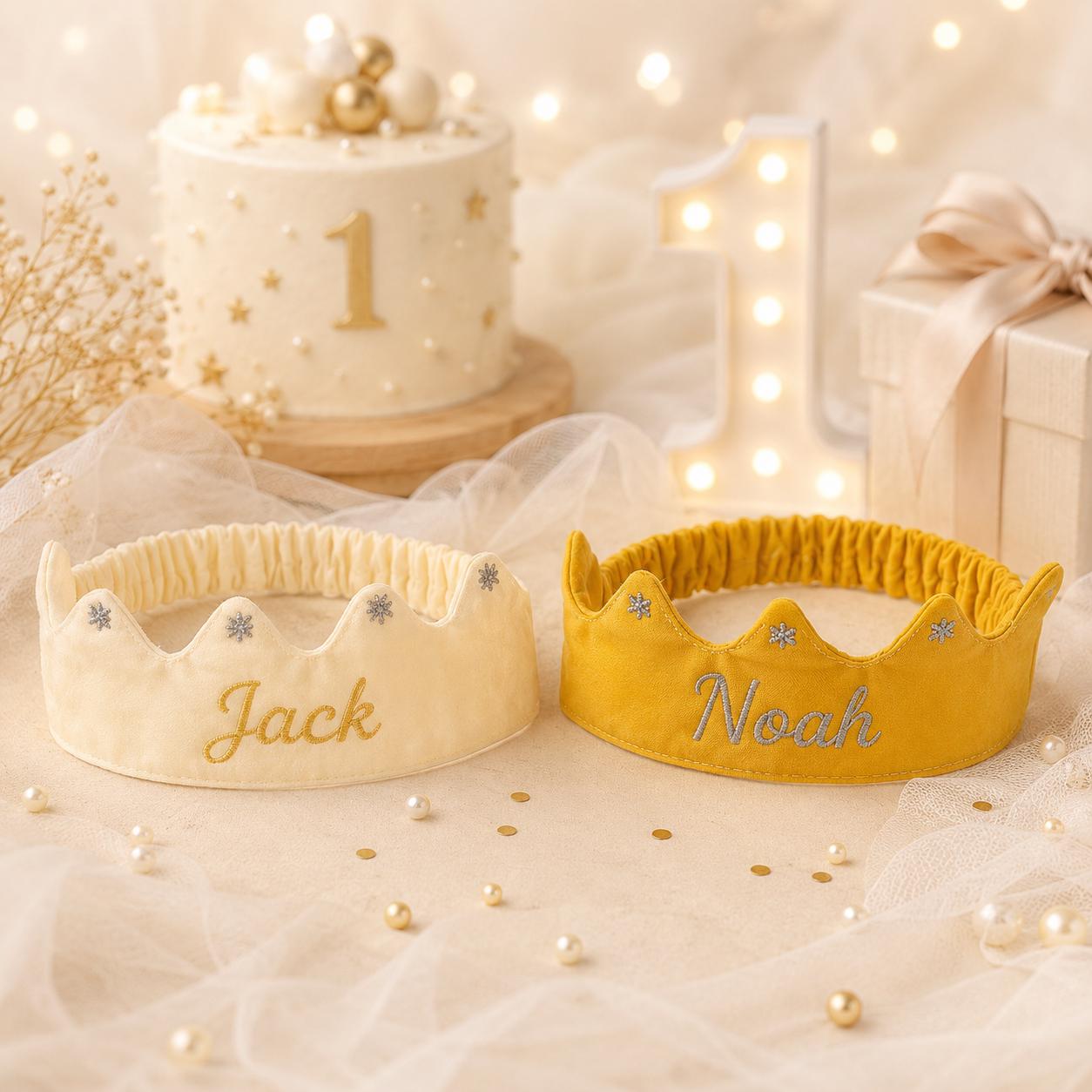 Personalized Baby Crown Headband, Custom Embroidered Birthday Crown, 1st Birthday Cake Smash Crown, Toddler Princess Prince Party Headband