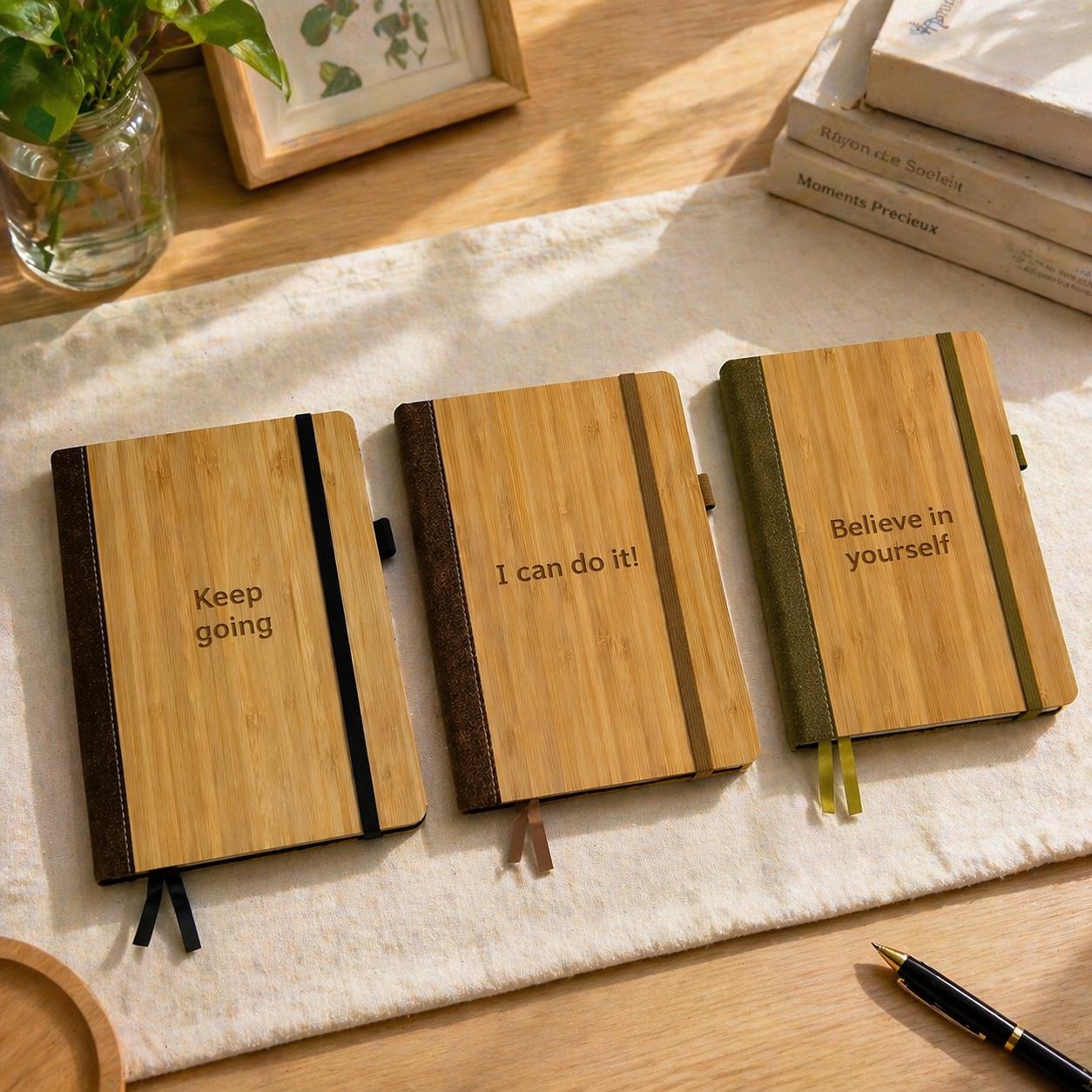 Personalized Bamboo Notebook, Engraved Wooden Journal, Custom Name Diary, A5 Size, Motivational Gift