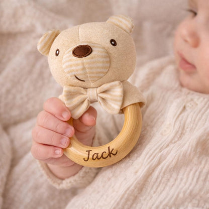 Personalized Baby Teether Toy, Wooden Baby Rattle, Custom Name Teething Ring, Newborn Gift，Rattle as a gift for a newborn