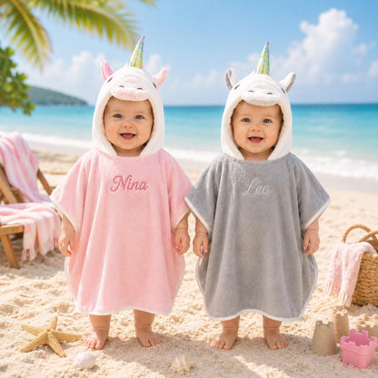 Personalized Unicorn Hooded Baby Towel, Embroidered Name