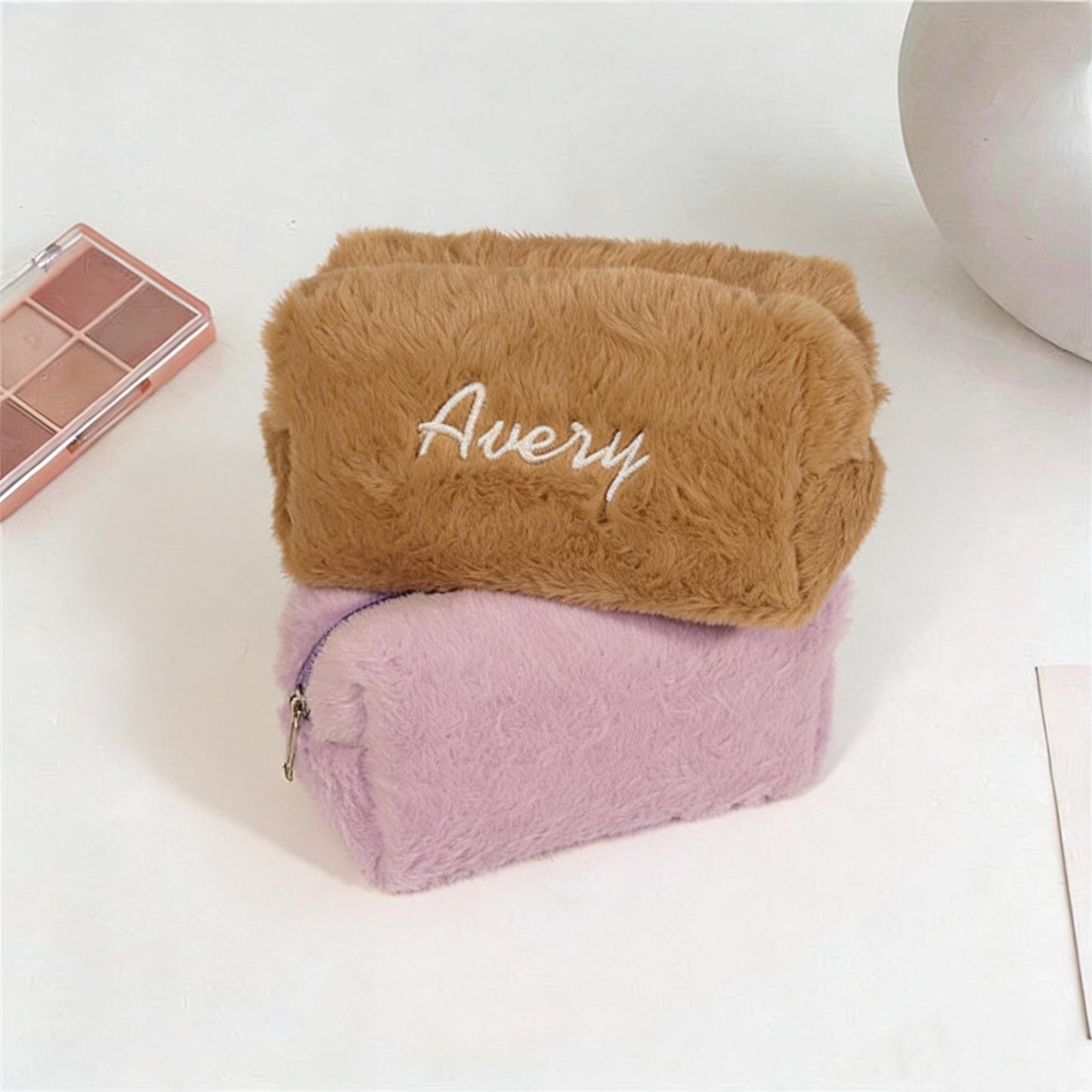 Personalized Embroider Plush Cosmetic Bag,Monogrammed Toiletry Bag,Travel Organizer with Name