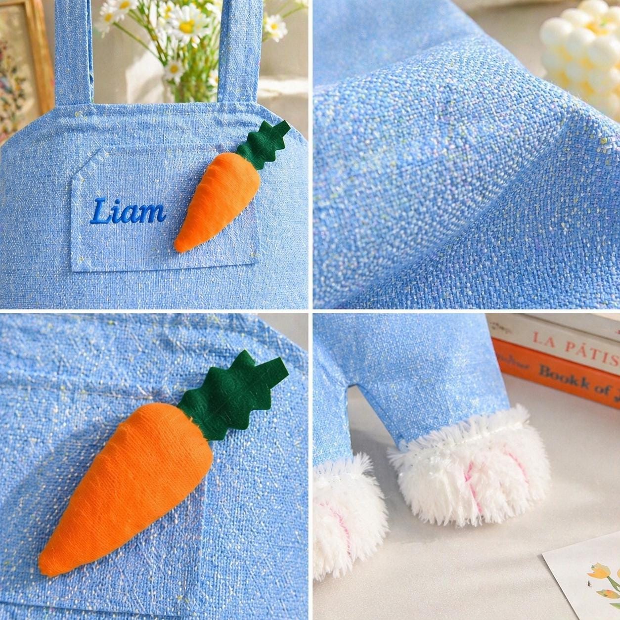 Personalized Bunny Tote Bag, Custom Name Kids Bag, Rabbit Easter Basket Tote, Toddler Gift, Birthday Gift for Kids