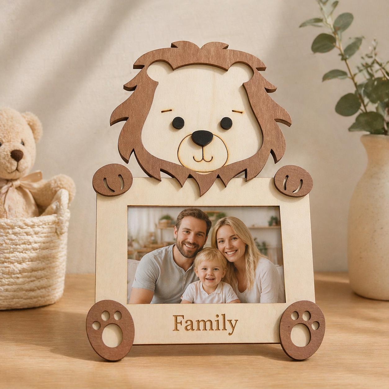 Personalized Wooden Animal Photo Frame, Nursery Decor, Custom Engraved Name Keepsake
