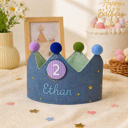 Personalized Birthday Crown, Embroidered Name, Reusable Age Numbers (0-9)