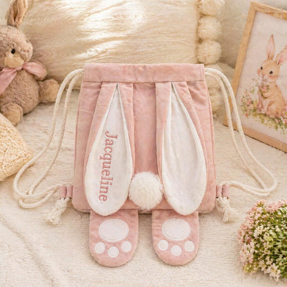 Personalized Bunny Backpack | Custom Name Rabbit Ears Drawstring Bag