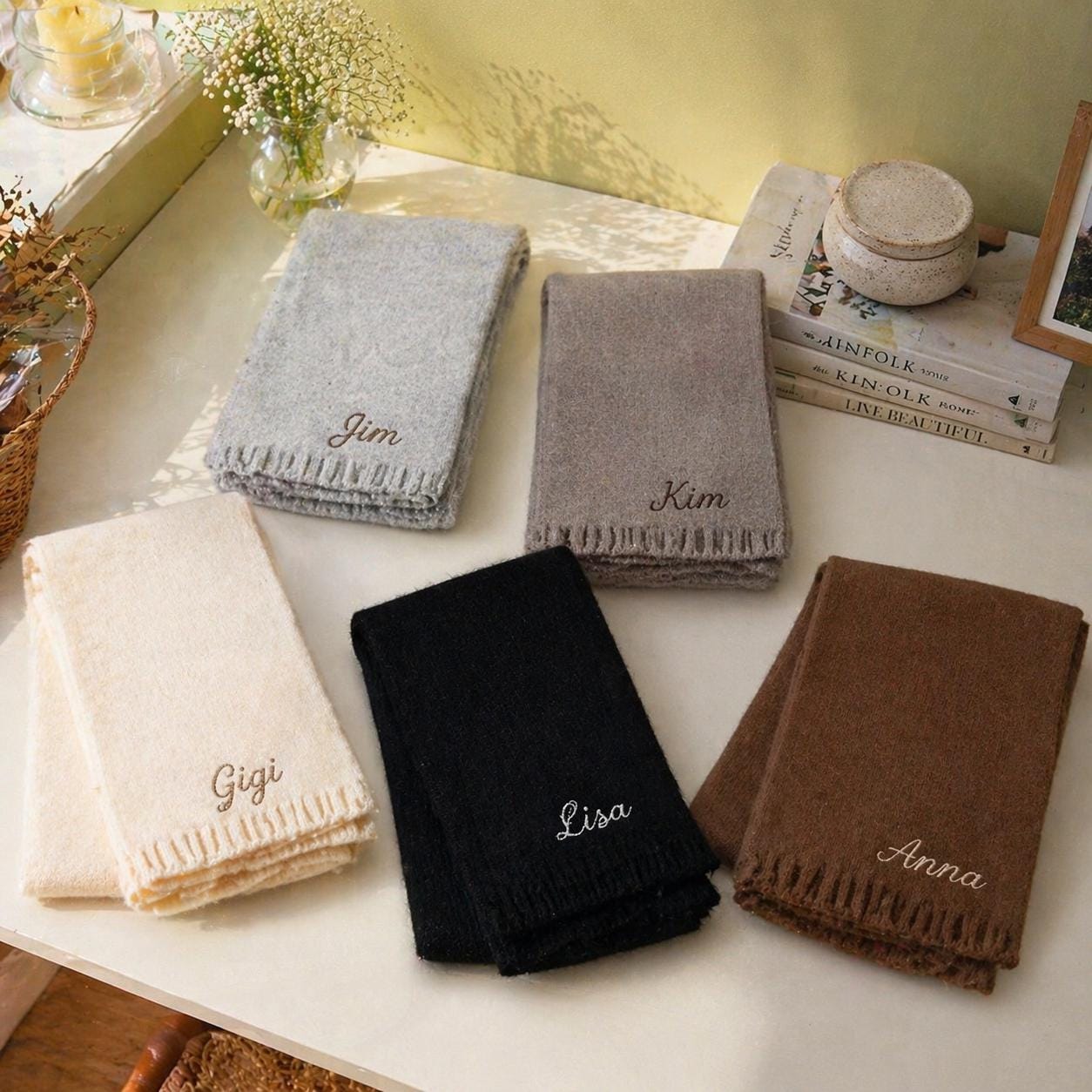 Personalized Embroidered Knit Scarf, Custom Name Monogram, Cozy Winter Gift