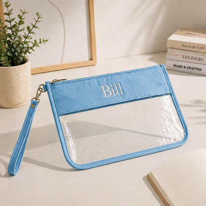 Personalized Clear Cosmetic Bag | Travel Makeup Pouch | Transparent Toiletry Bag | Embroidered Name | Gifts for Her | Beauty Organizer