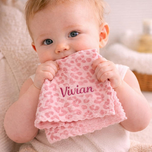 Personalized Baby Washcloth, Custom Embroidered Baby Bib, Leopard Print Burp Cloth, Newborn Gift, Baby Shower Gift