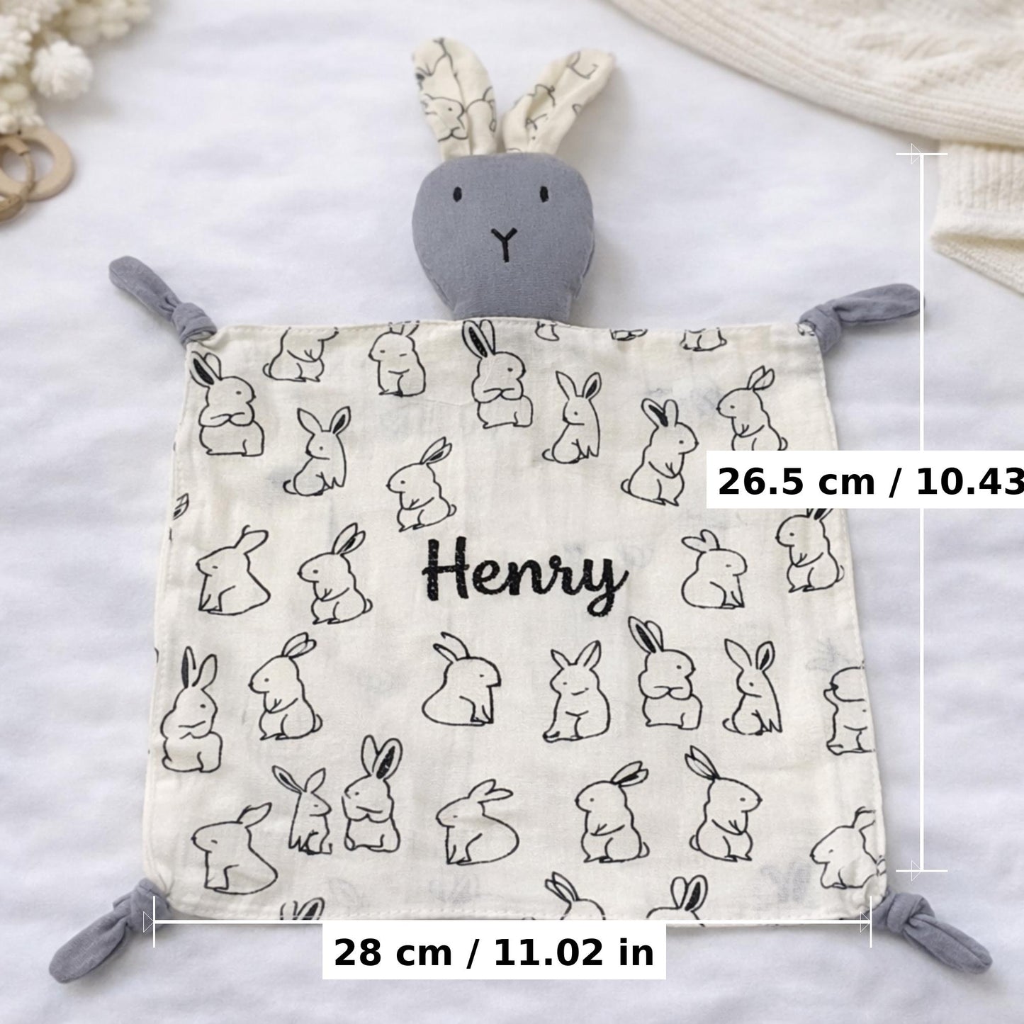 Personalisierter Kuschelbunny | Musselin-Schmusetuch mit Wunschnamen