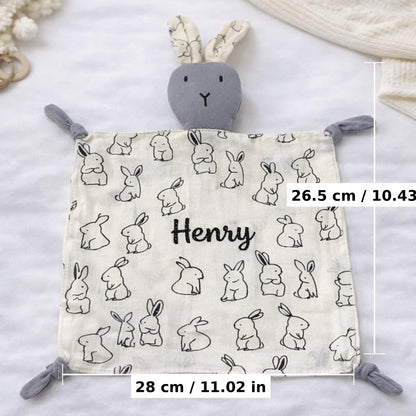 Personalisierter Kuschelbunny | Musselin-Schmusetuch mit Wunschnamen