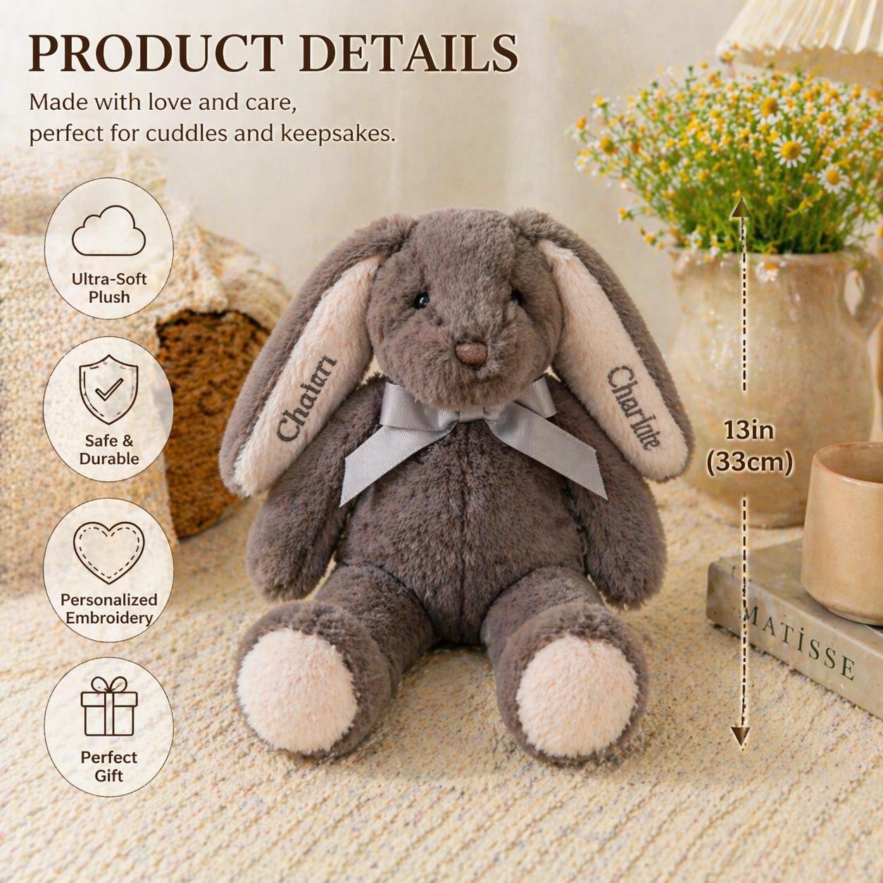 Personalized Bunny Plush Toy, Custom Name Stuffed Rabbit, Soft Keepsake Gift, Nursery Decor