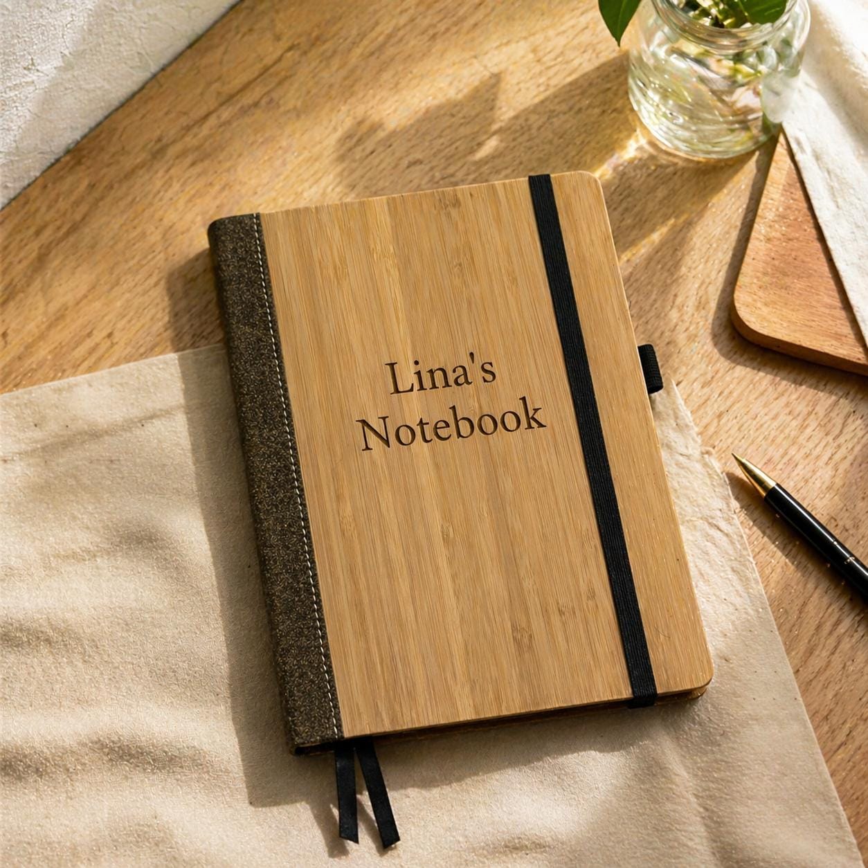 Personalized Bamboo Notebook, Engraved Wooden Journal, Custom Name Diary, A5 Size, Motivational Gift