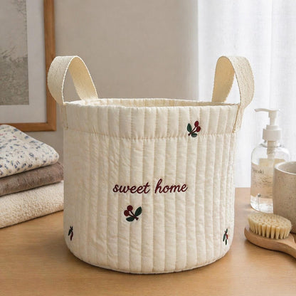 Personalized Quilted Cotton Storage Basket, Custom Name Embroidery Toy Bin, Nursery Decor
