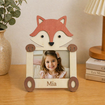 Personalized Wooden Animal Photo Frame, Nursery Decor, Custom Engraved Name Keepsake
