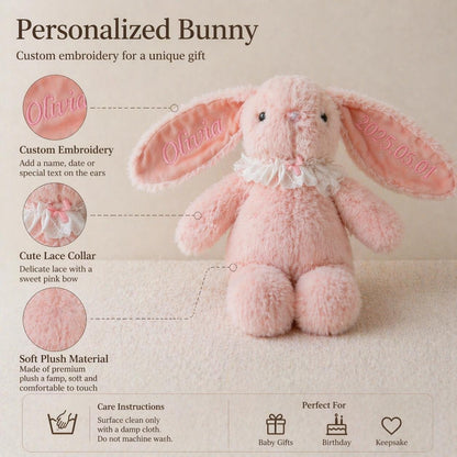 Personalisiertes besticktes Häschen, individuelles Erinnerungsstück mit Namen, Babyparty-Ostergeschenk