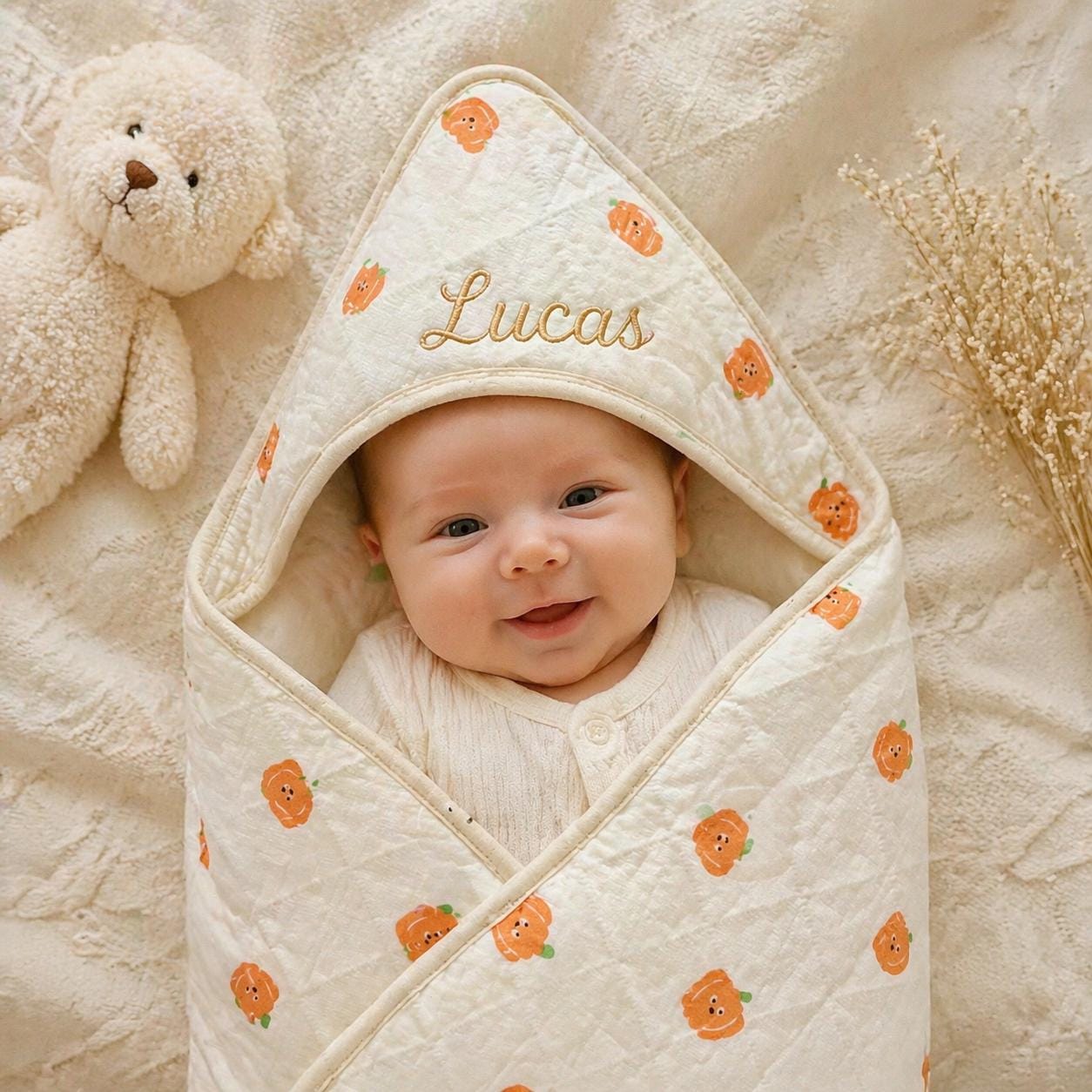 Personalized Baby Swaddle Blanket, Embroidered Name, Soft Quilted Newborn Wrap, Baby Shower Gift