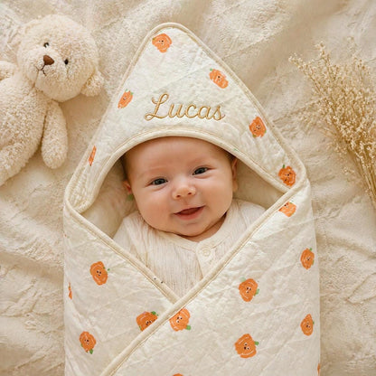 Personalized Baby Swaddle Blanket, Embroidered Name, Soft Quilted Newborn Wrap, Baby Shower Gift