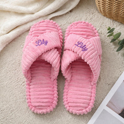 Personalized Plush Spa Slippers, Custom Name House Slippers, Bridesmaid Wedding Gift