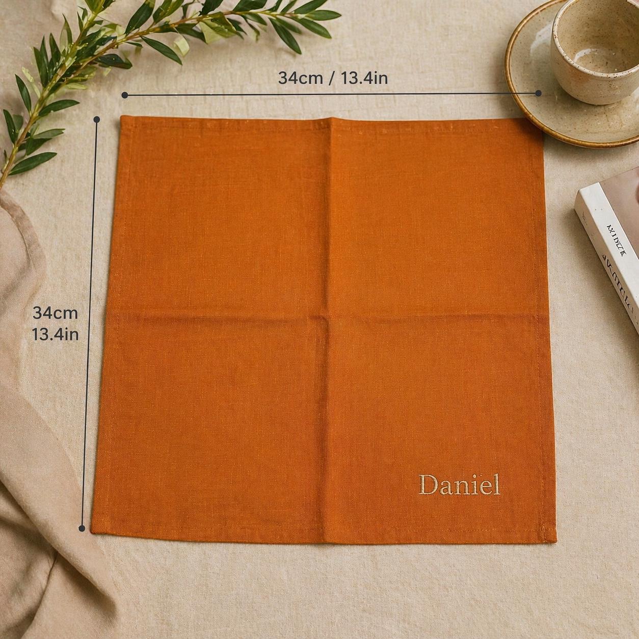 Personalized Linen Handkerchief, Custom Embroidered Cotton Pocket Square, Wedding Gift