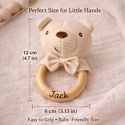 Personalized Baby Teether Toy, Wooden Baby Rattle, Custom Name Teething Ring, Newborn Gift，Rattle as a gift for a newborn