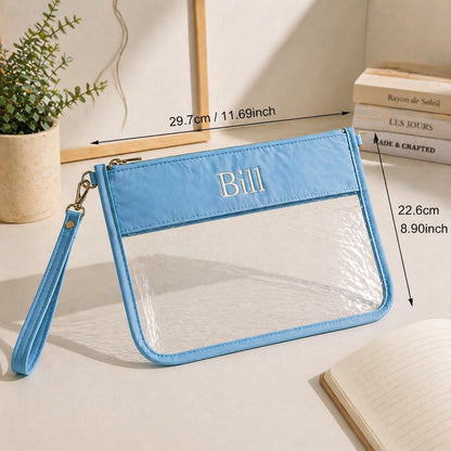 Personalized Clear Cosmetic Bag | Travel Makeup Pouch | Transparent Toiletry Bag | Embroidered Name | Gifts for Her | Beauty Organizer