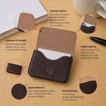 Personalized Leather Business Card Holder, Slim Minimalist Pocket Wallet, Custom Engraved Name Case