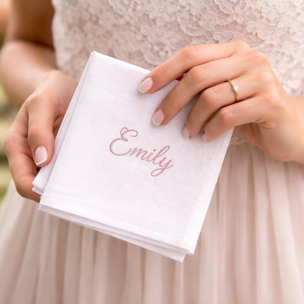 Personalized Linen Handkerchief, Custom Embroidered Wedding Gift, Monogrammed Tears Keepsake