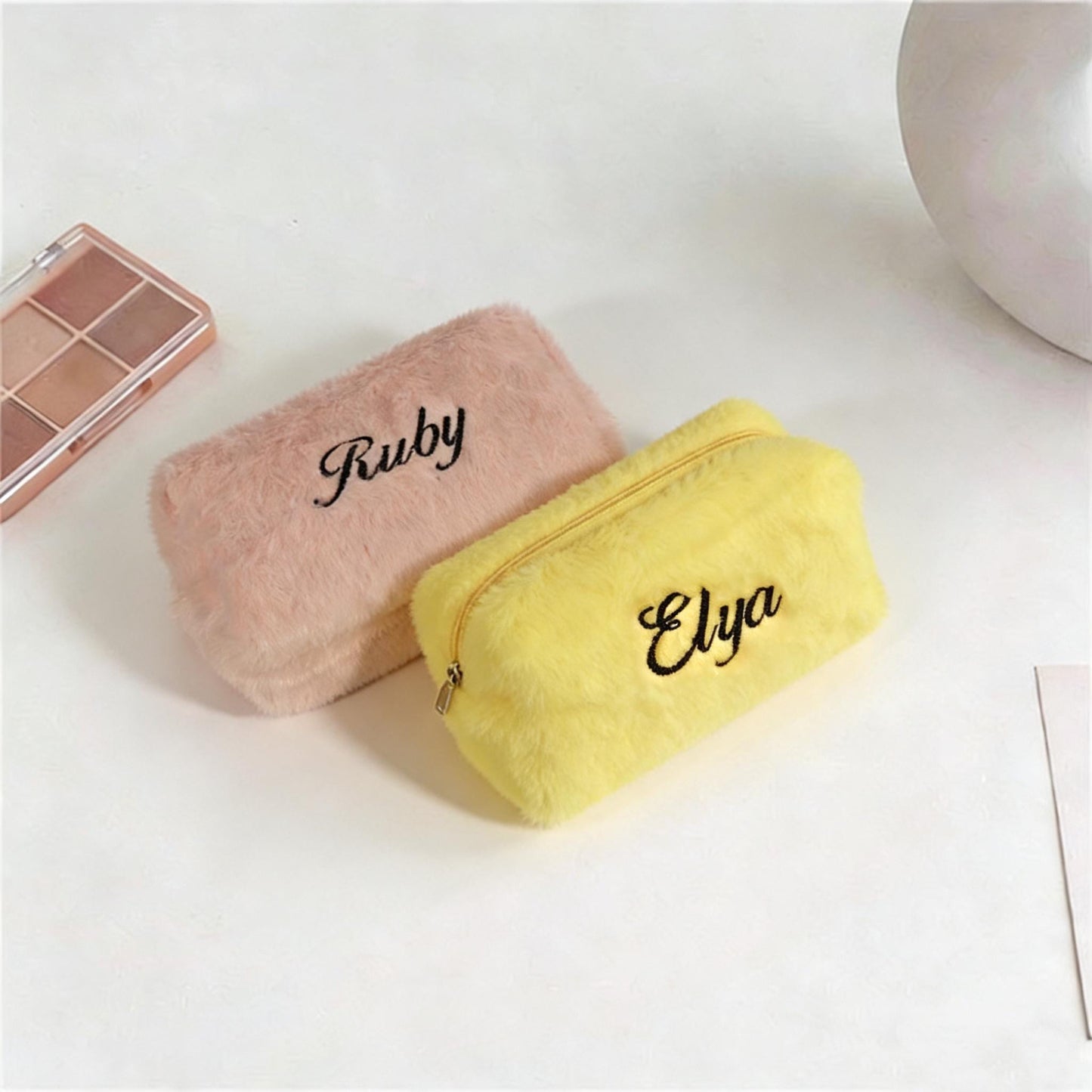 Personalized Embroider Plush Cosmetic Bag,Monogrammed Toiletry Bag,Travel Organizer with Name