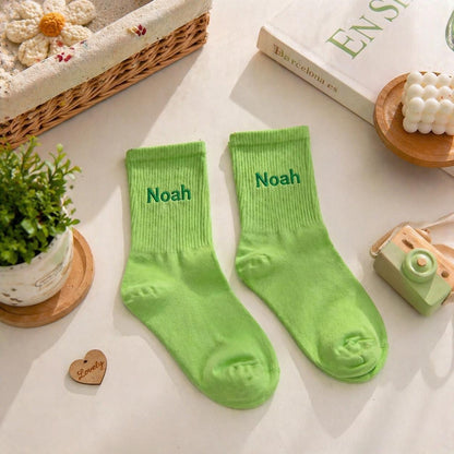 Personalized Embroidered Cotton Crew Socks for Children, Custom Name Toddler Gift