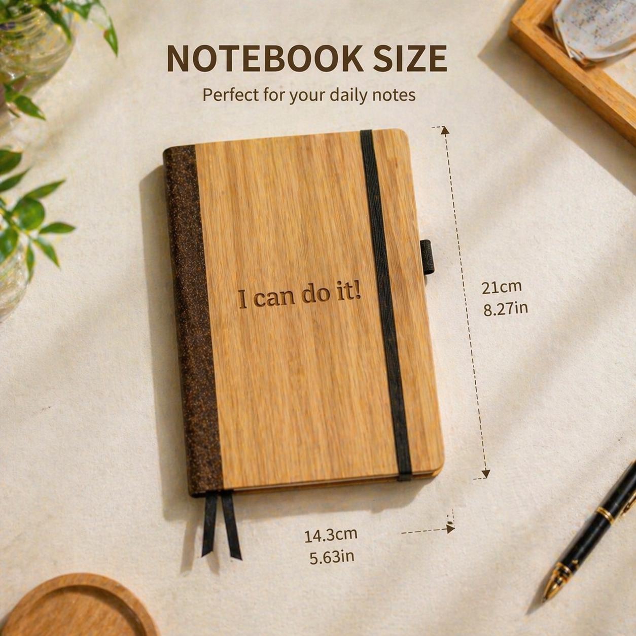 Personalized Bamboo Notebook, Engraved Wooden Journal, Custom Name Diary, A5 Size, Motivational Gift