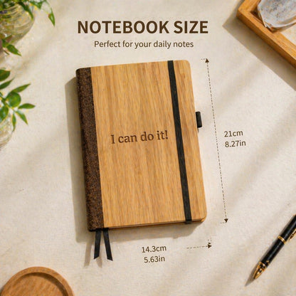 Personalized Bamboo Notebook, Engraved Wooden Journal, Custom Name Diary, A5 Size, Motivational Gift