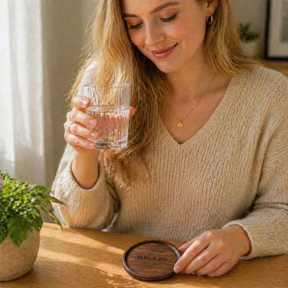 Personalized Wooden Coasters, Custom Engraved Name, Minimalist Rustic Home Decor