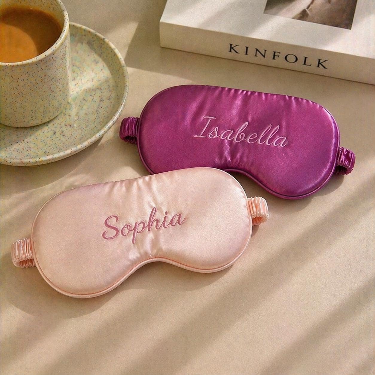 Personalized Silk Sleep Mask, Custom Embroidered Satin Eye Mask, Travel Pouch