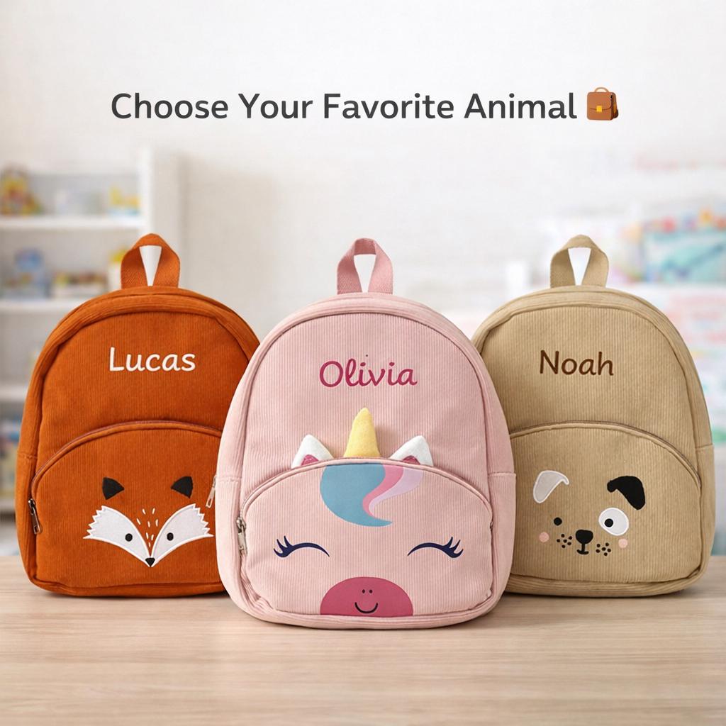 Personalized Kids Backpack, Custom Embroidered Preschool Bag, Toddler Animal Backpack, Daycare School Bag, Birthday Gift for Kids