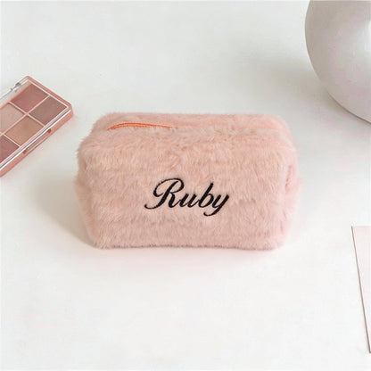 Personalized Embroider Plush Cosmetic Bag,Monogrammed Toiletry Bag,Travel Organizer with Name