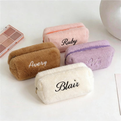 Personalized Embroider Plush Cosmetic Bag,Monogrammed Toiletry Bag,Travel Organizer with Name
