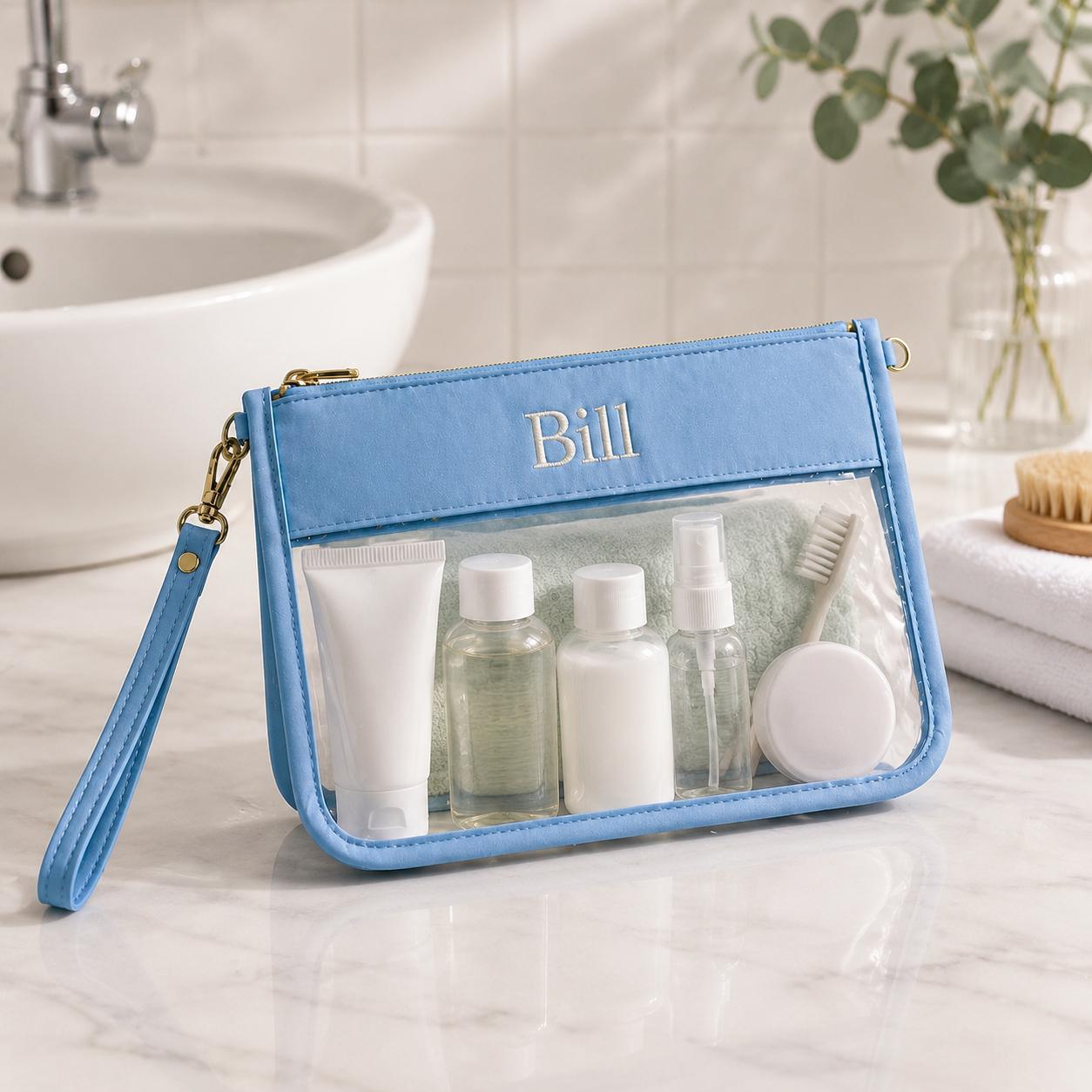 Personalized Clear Cosmetic Bag | Travel Makeup Pouch | Transparent Toiletry Bag | Embroidered Name | Gifts for Her | Beauty Organizer