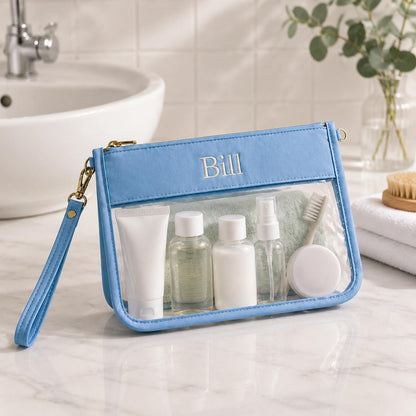 Personalized Clear Cosmetic Bag | Travel Makeup Pouch | Transparent Toiletry Bag | Embroidered Name | Gifts for Her | Beauty Organizer