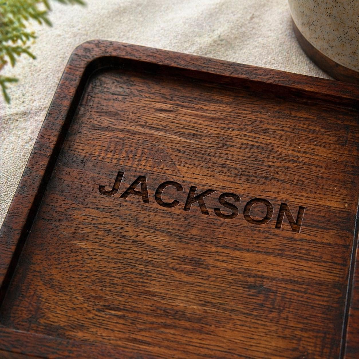 Personalized Wooden Coaster, Custom Name Engraved Square Drink Coaster – Minimalist Home Decor