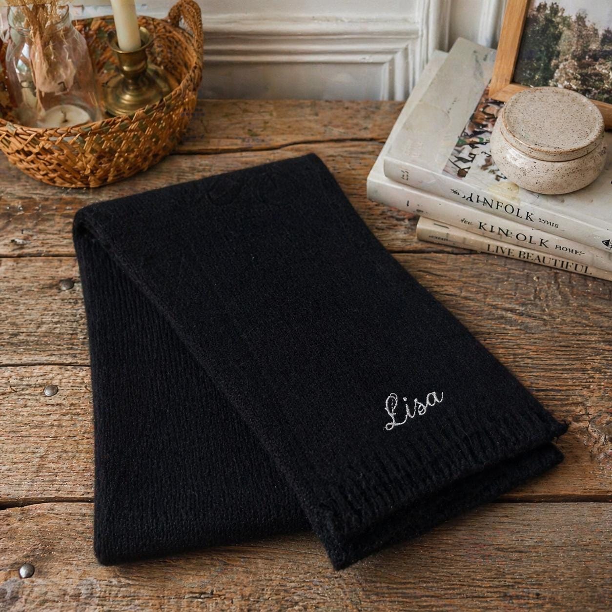 Personalized Embroidered Knit Scarf, Custom Name Monogram, Cozy Winter Gift