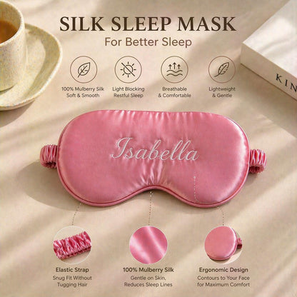 Personalized Silk Sleep Mask, Custom Embroidered Satin Eye Mask, Travel Pouch