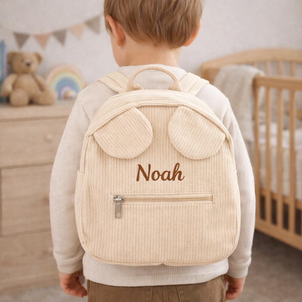 Personalisierter Cord-Teddybär-Rucksack, Vorschultasche für Kinder