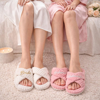 Cord-Kreuzband-Hausschuhe, gemütliche Indoor-Sandalen, Brautjungfergeschenk