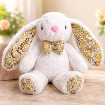Personalized Bunny Plush Toy, Custom Embroidered Easter Bunny, Floral Rabbit Stuffed Animal, Baby Shower Gift, Newborn Keepsake